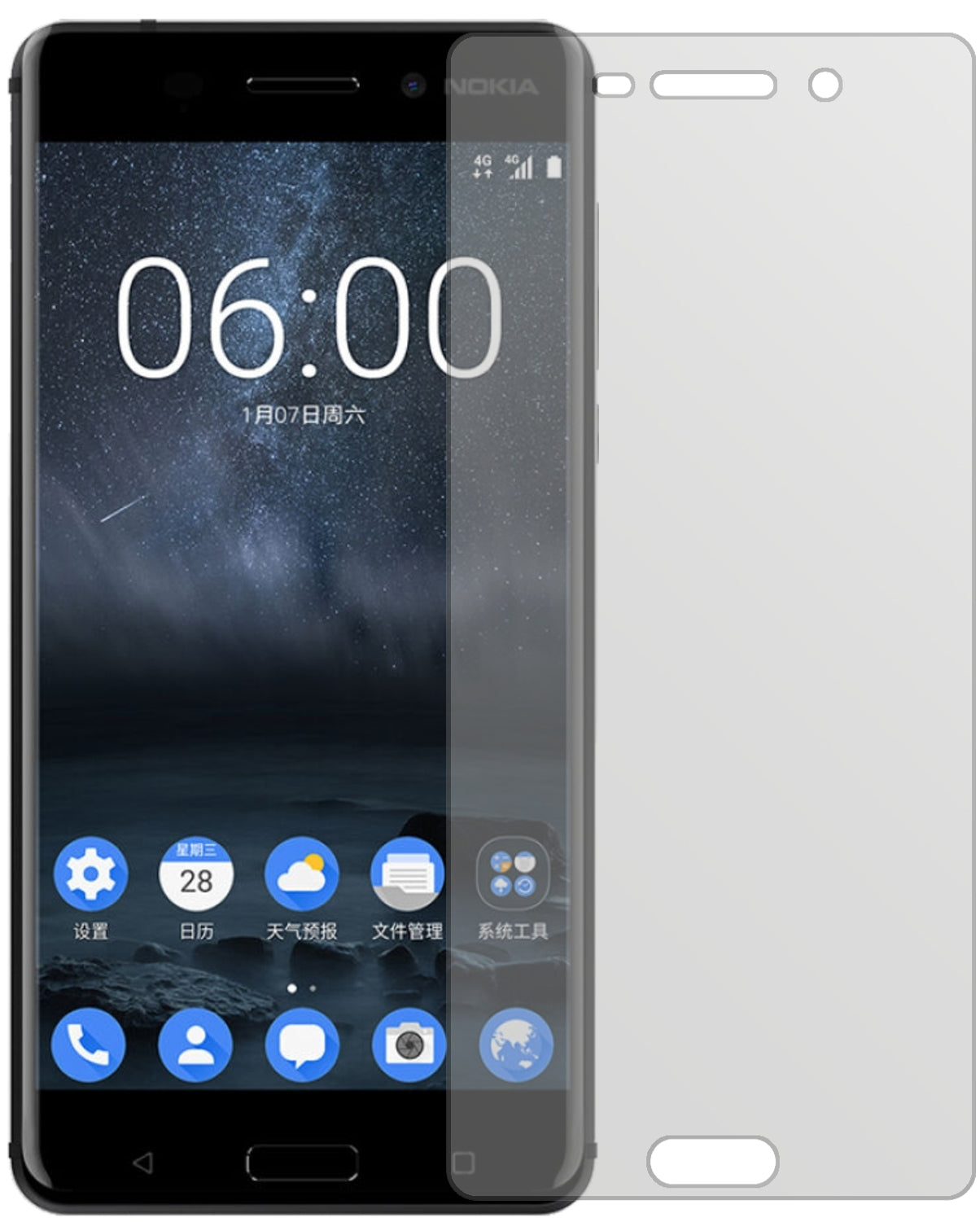 Nokia6 mit aufgebrachter dipos Displayschutzfolie, die lästige Fingerabdrücke minimiert