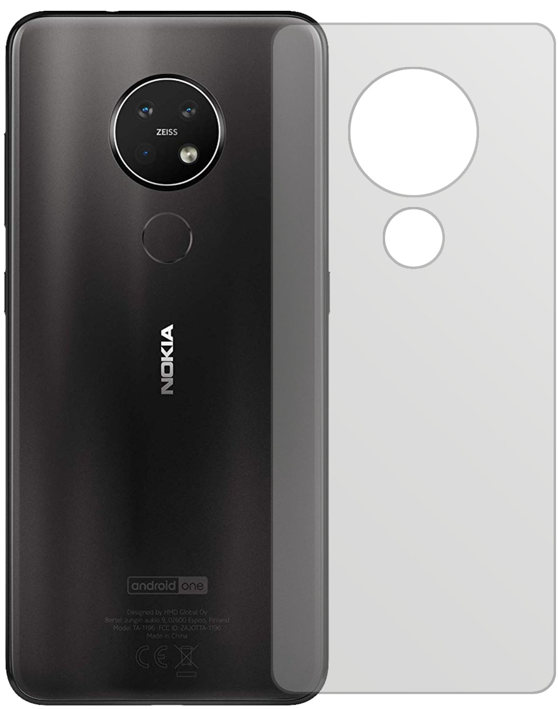 Nokia7.2 Rückseite mit aufgebrachter dipos Displayschutzfolie, die lästige Fingerabdrücke minimiert