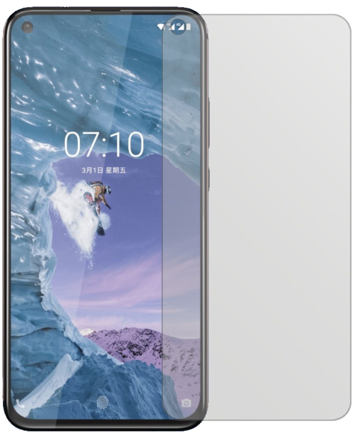 NokiaX71 mit aufgebrachter dipos Displayschutzfolie, die lästige Fingerabdrücke minimiert