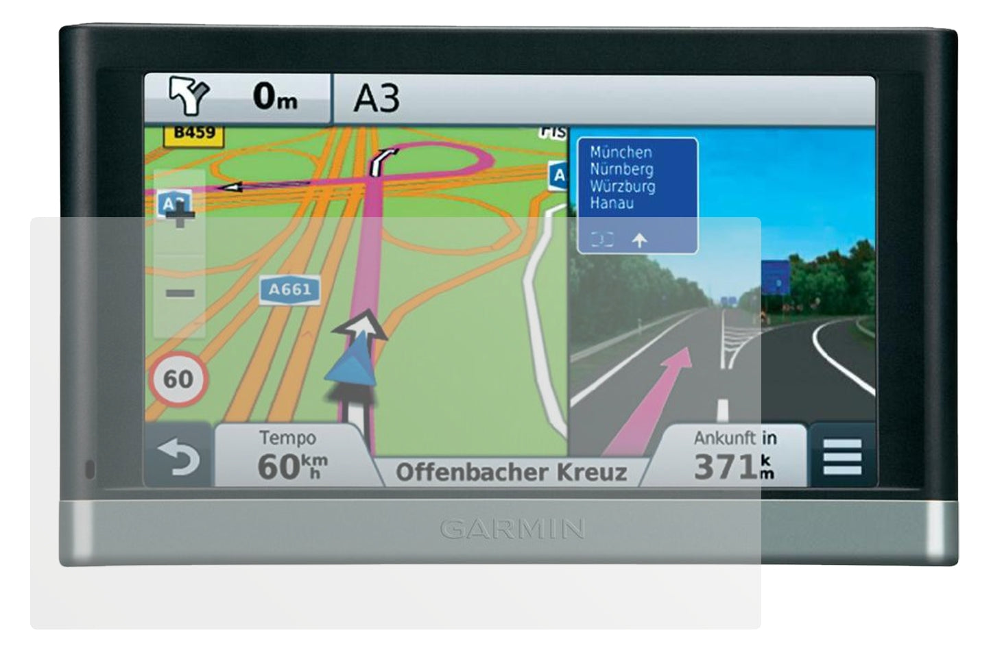 Nüvi 2598Garmin mit aufgebrachter dipos Displayschutzfolie, die lästige Fingerabdrücke minimiert