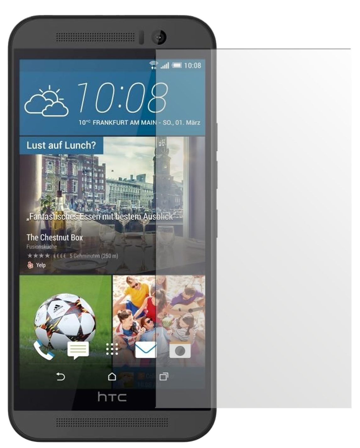 One M9HTC mit aufgebrachter dipos Displayschutzfolie, die lästige Fingerabdrücke minimiert