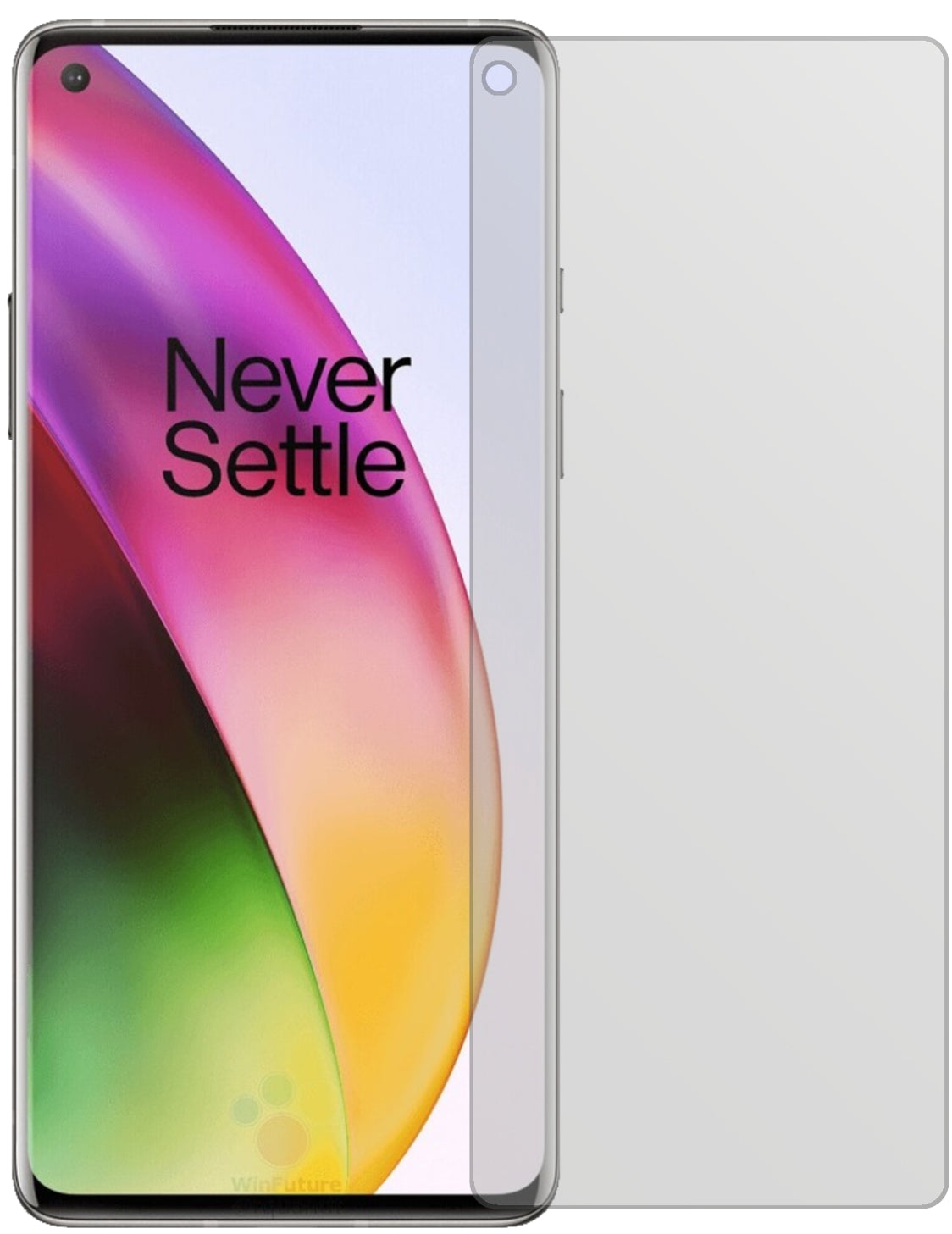 OnePlus8 Pro mit aufgebrachter dipos Displayschutzfolie, die lästige Fingerabdrücke minimiert