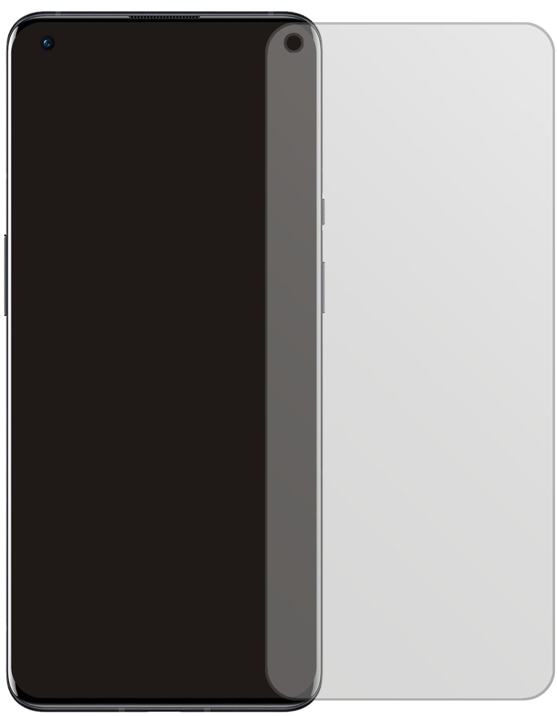 OnePlus9 Pro mit aufgebrachter dipos Displayschutzfolie, die lästige Fingerabdrücke minimiert