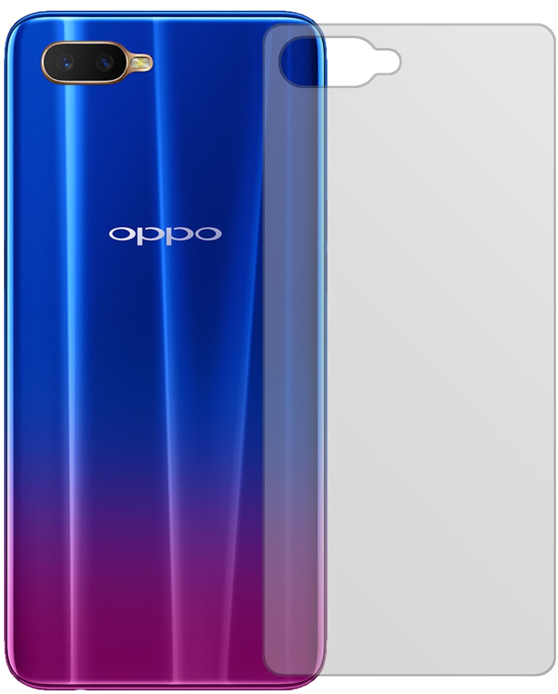 OppoR17 Rückseite mit aufgebrachter dipos Displayschutzfolie, die lästige Fingerabdrücke minimiert