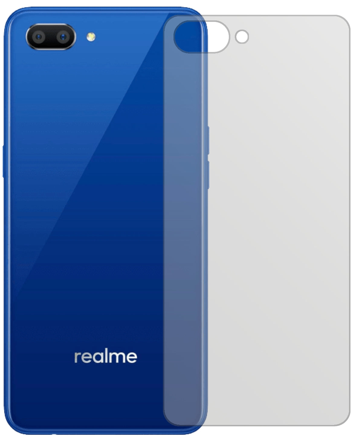 OppoRealme C1 (2019) Rückseite mit aufgebrachter dipos Displayschutzfolie, die lästige Fingerabdrücke minimiert