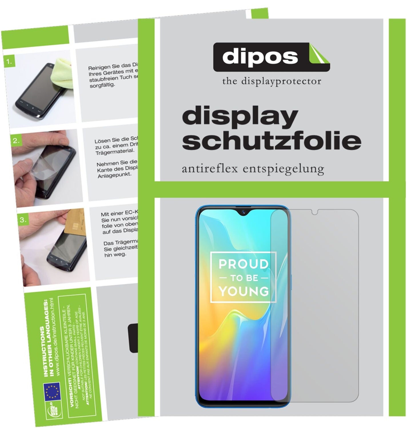 OppoRealme U1 mit aufgebrachter dipos Displayschutzfolie, die lästige Fingerabdrücke minimiert