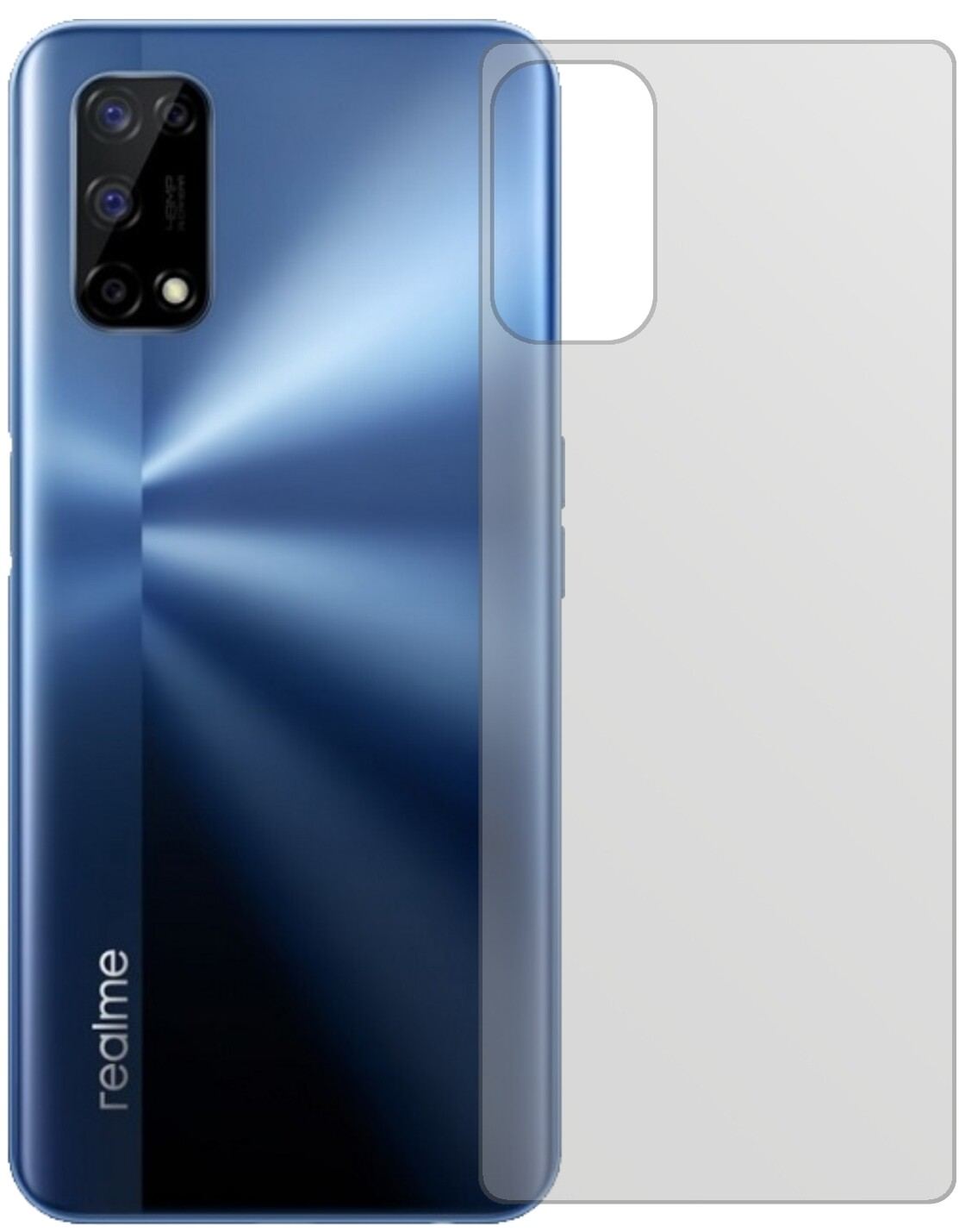OppoRealme V5 5G Rückseite mit aufgebrachter dipos Displayschutzfolie, die lästige Fingerabdrücke minimiert