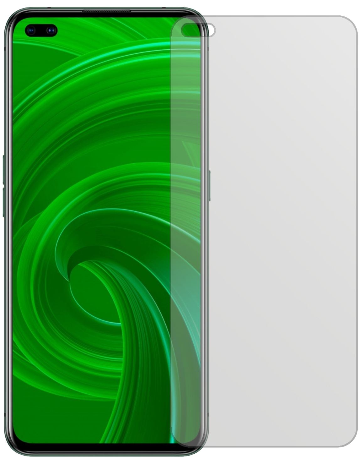 OppoRealme X50 5G mit aufgebrachter dipos Displayschutzfolie, die lästige Fingerabdrücke minimiert