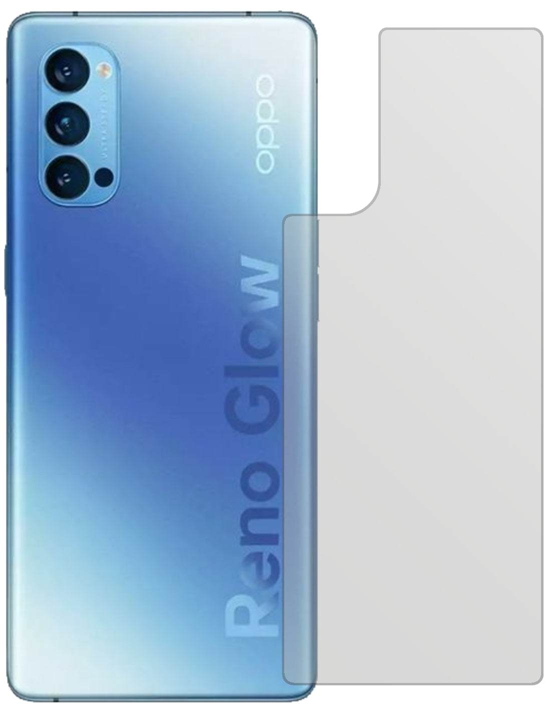 OppoReno 4 Pro Rückseite mit aufgebrachter dipos Displayschutzfolie, die lästige Fingerabdrücke minimiert