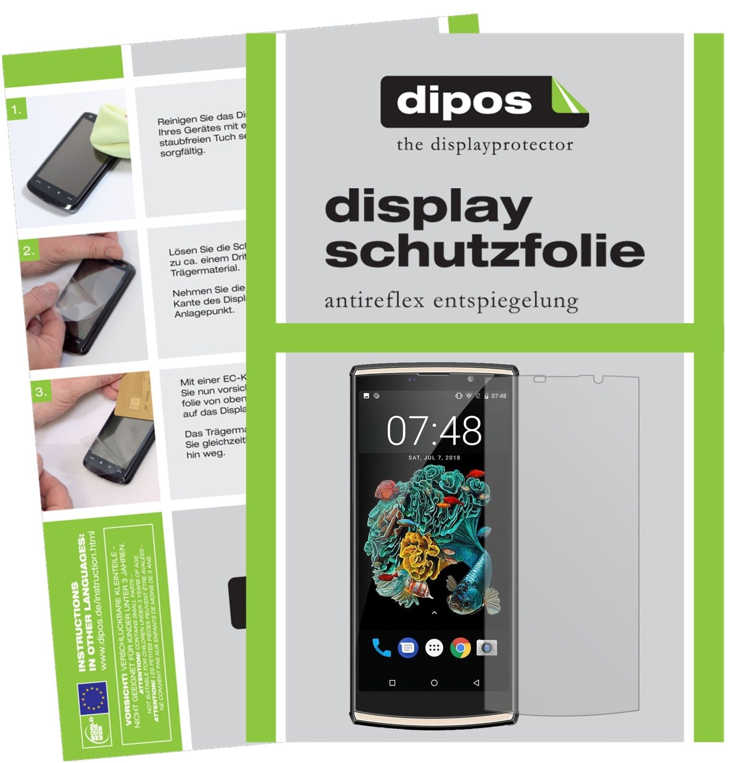 OukitelK7 mit aufgebrachter dipos Displayschutzfolie, die lästige Fingerabdrücke minimiert