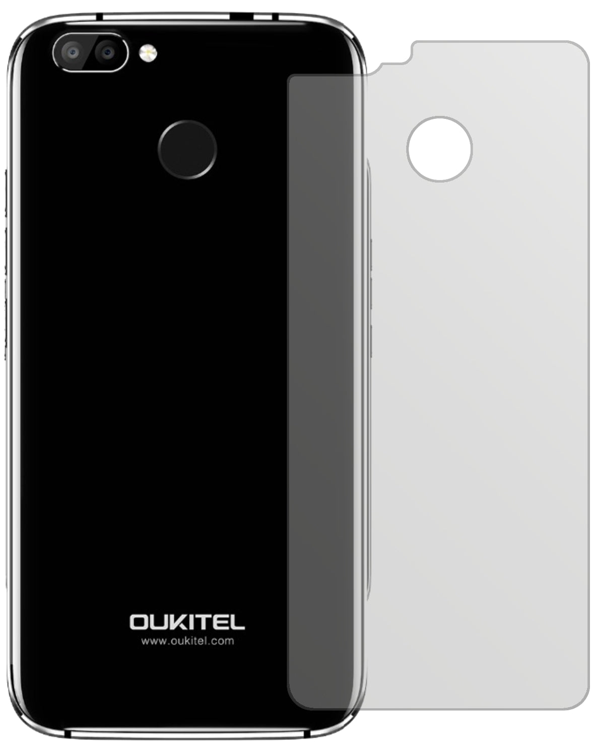 OukitelU22 Rückseite mit aufgebrachter dipos Displayschutzfolie, die lästige Fingerabdrücke minimiert