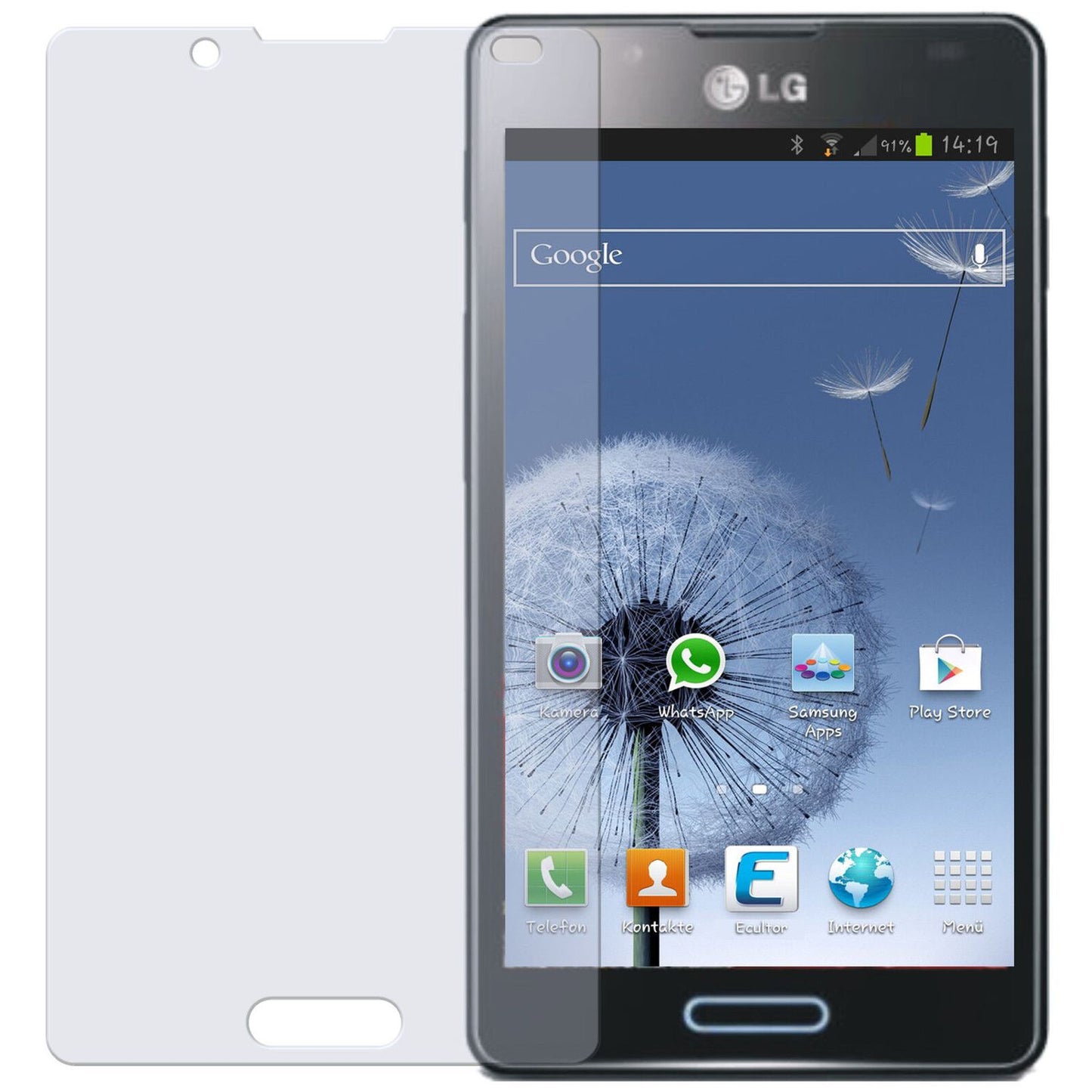 P710 Optimus L7 IILG mit aufgebrachter dipos Displayschutzfolie, glasklare Darstellung ohne Einschränkungen