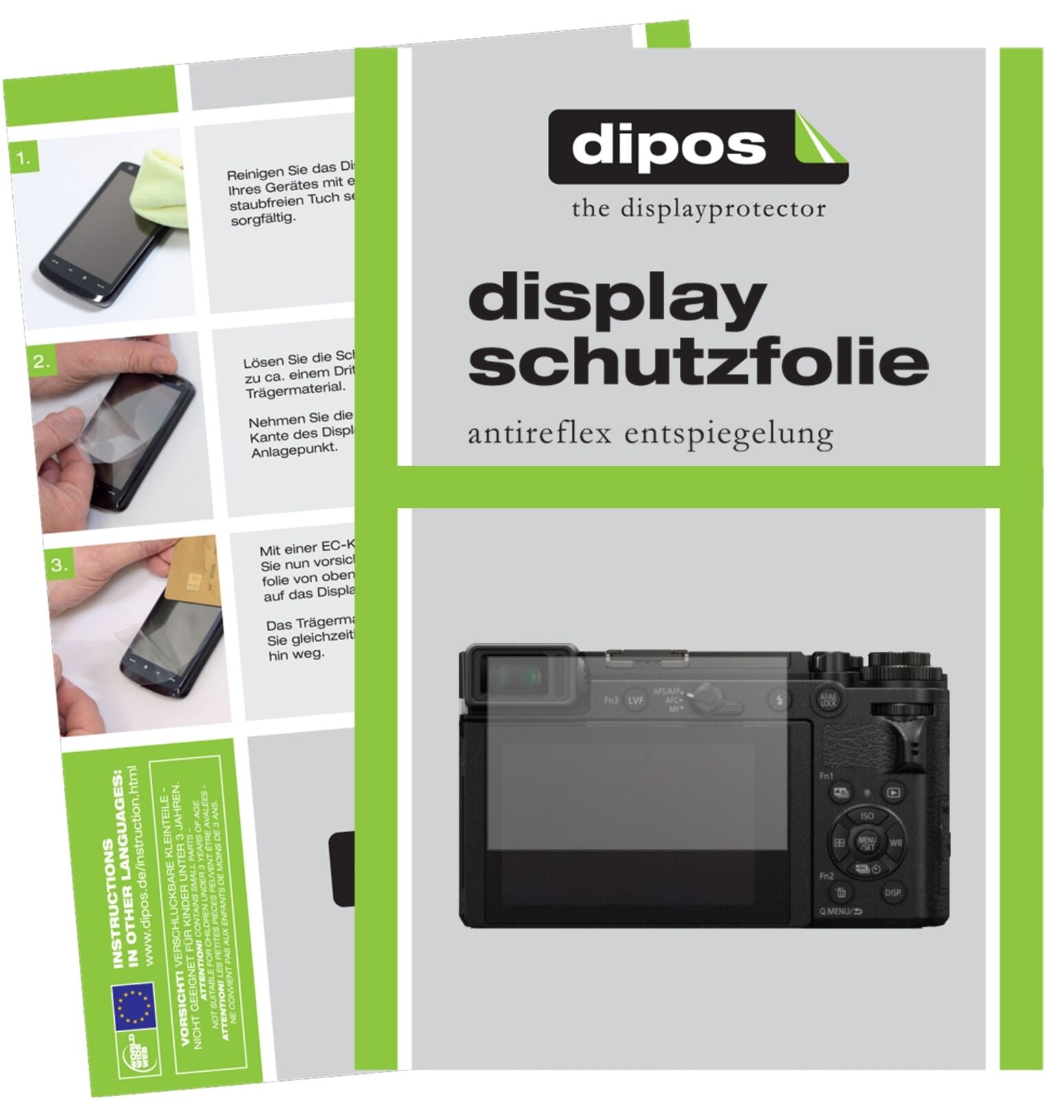 PanasonicLumix DC-GX9 mit aufgebrachter dipos Displayschutzfolie, die lästige Fingerabdrücke minimiert