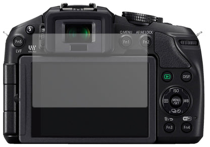 PanasonicLumix DMC-G5KEG-K mit aufgebrachter dipos Displayschutzfolie, die lästige Fingerabdrücke minimiert