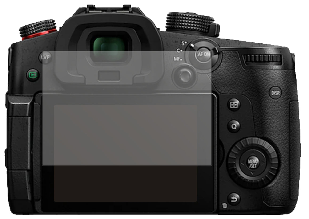 PanasonicLumix GH5 II mit aufgebrachter dipos Displayschutzfolie, die lästige Fingerabdrücke minimiert