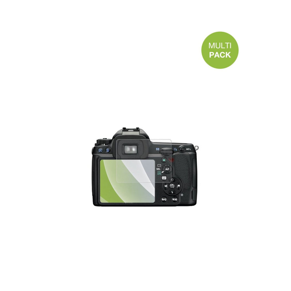 PentaxK7 mit aufgebrachter dipos Displayschutzfolie, die lästige Fingerabdrücke minimiert