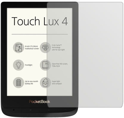 PocketBookTouch Lux 4 mit aufgebrachter dipos Displayschutzfolie, die lästige Fingerabdrücke minimiert