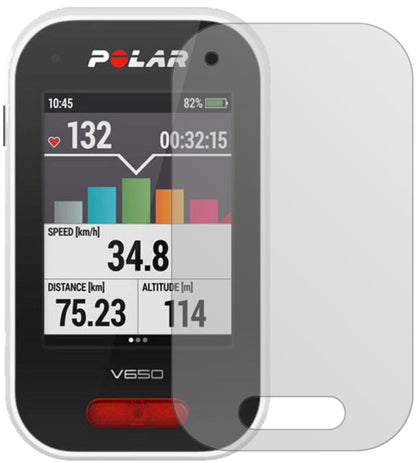PolarV650 mit aufgebrachter dipos Displayschutzfolie, die lästige Fingerabdrücke minimiert