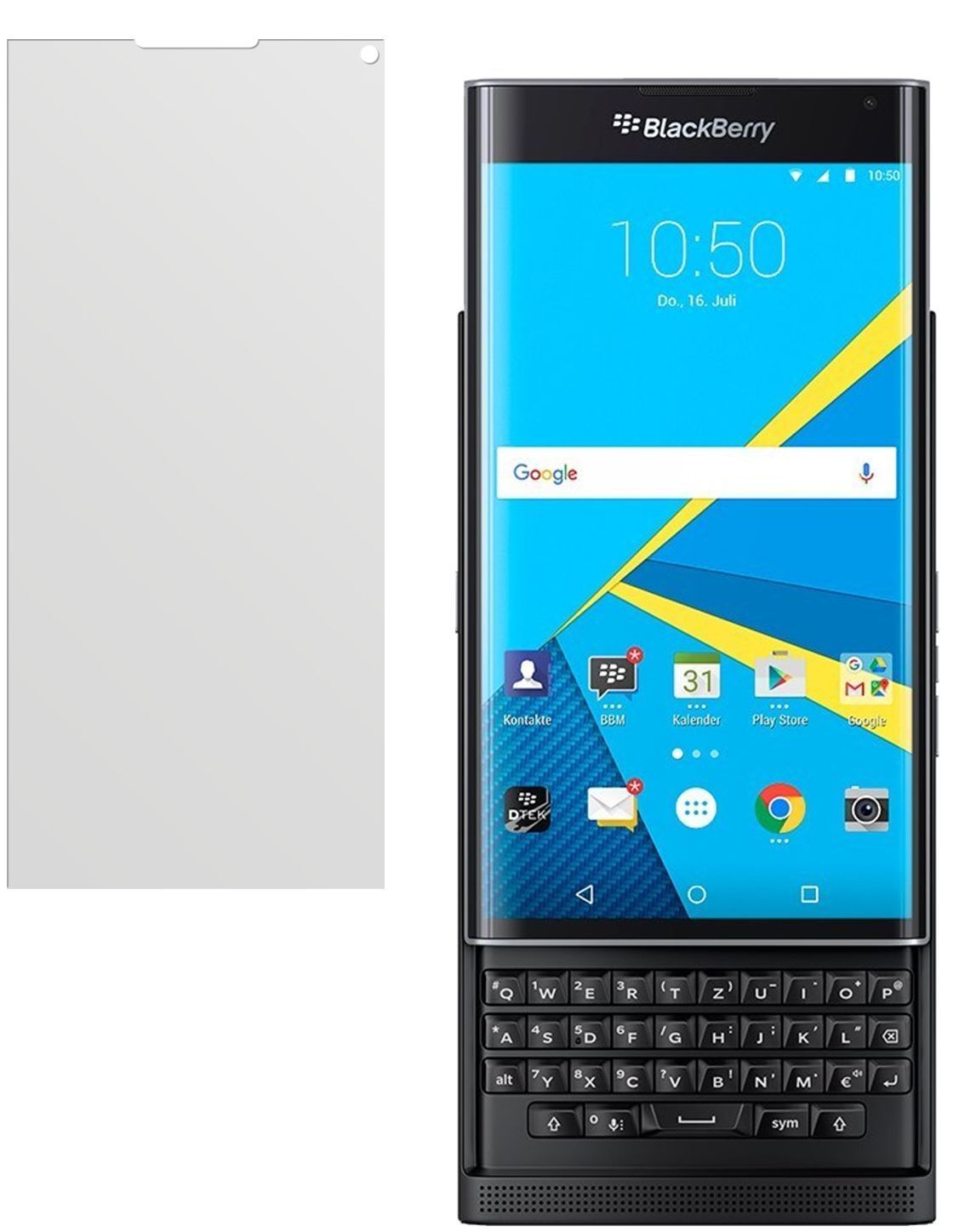 PrivBlackberry mit aufgebrachter dipos Displayschutzfolie, die lästige Fingerabdrücke minimiert