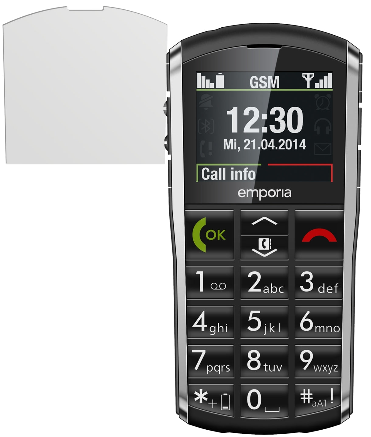 PureEmporia mit aufgebrachter dipos Displayschutzfolie, die lästige Fingerabdrücke minimiert