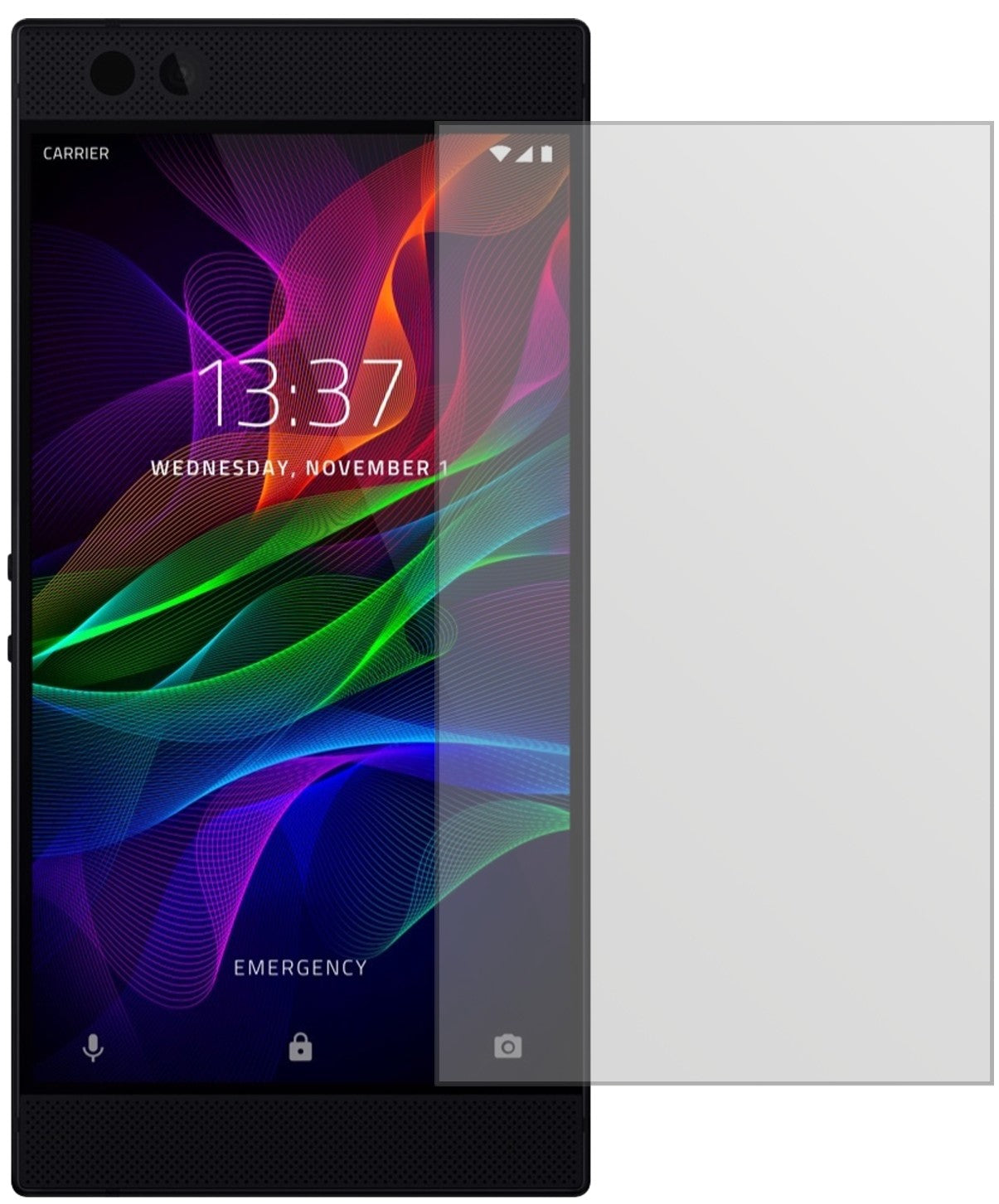 RazerPhone mit aufgebrachter dipos Displayschutzfolie, die lästige Fingerabdrücke minimiert
