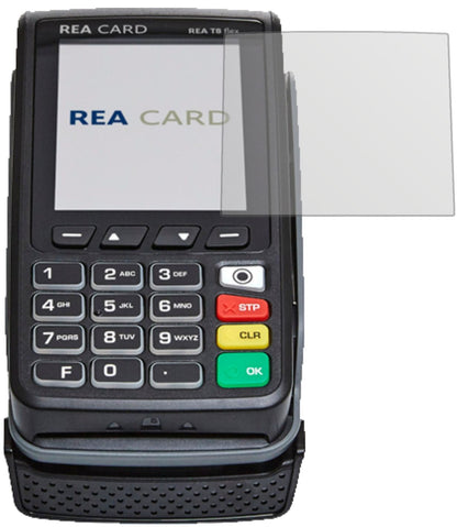 REA CARDT8 flex Terminal mit aufgebrachter dipos Displayschutzfolie, die lästige Fingerabdrücke minimiert