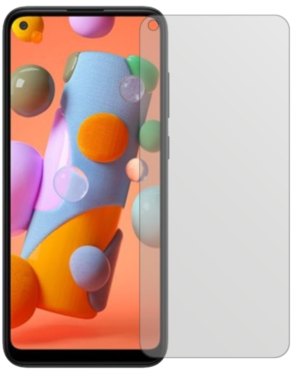 SamsungGalaxy A12 mit aufgebrachter dipos Displayschutzfolie, die lästige Fingerabdrücke minimiert
