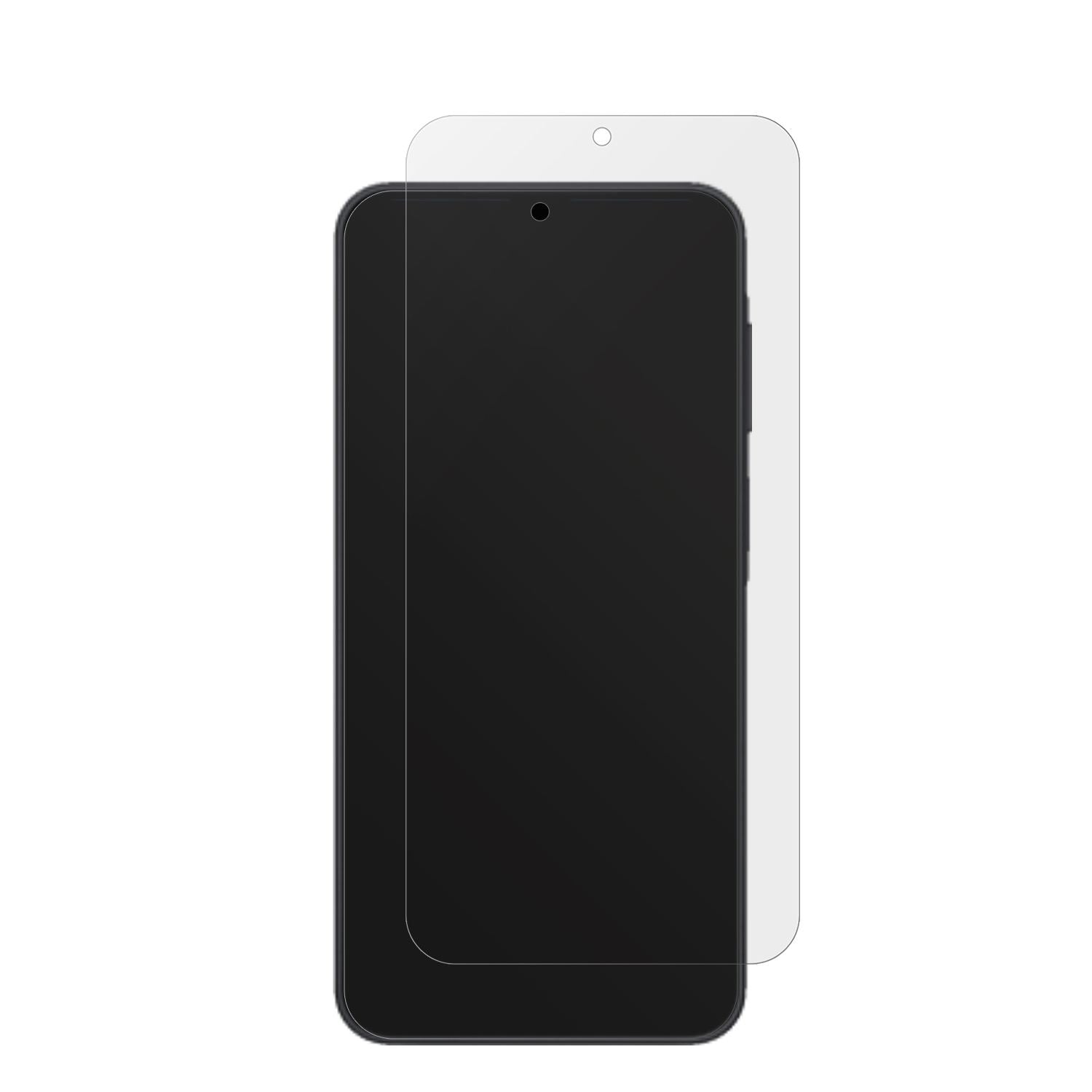 SamsungGalaxy A17 mit aufgebrachter dipos Displayschutzfolie, die lästige Fingerabdrücke minimiert