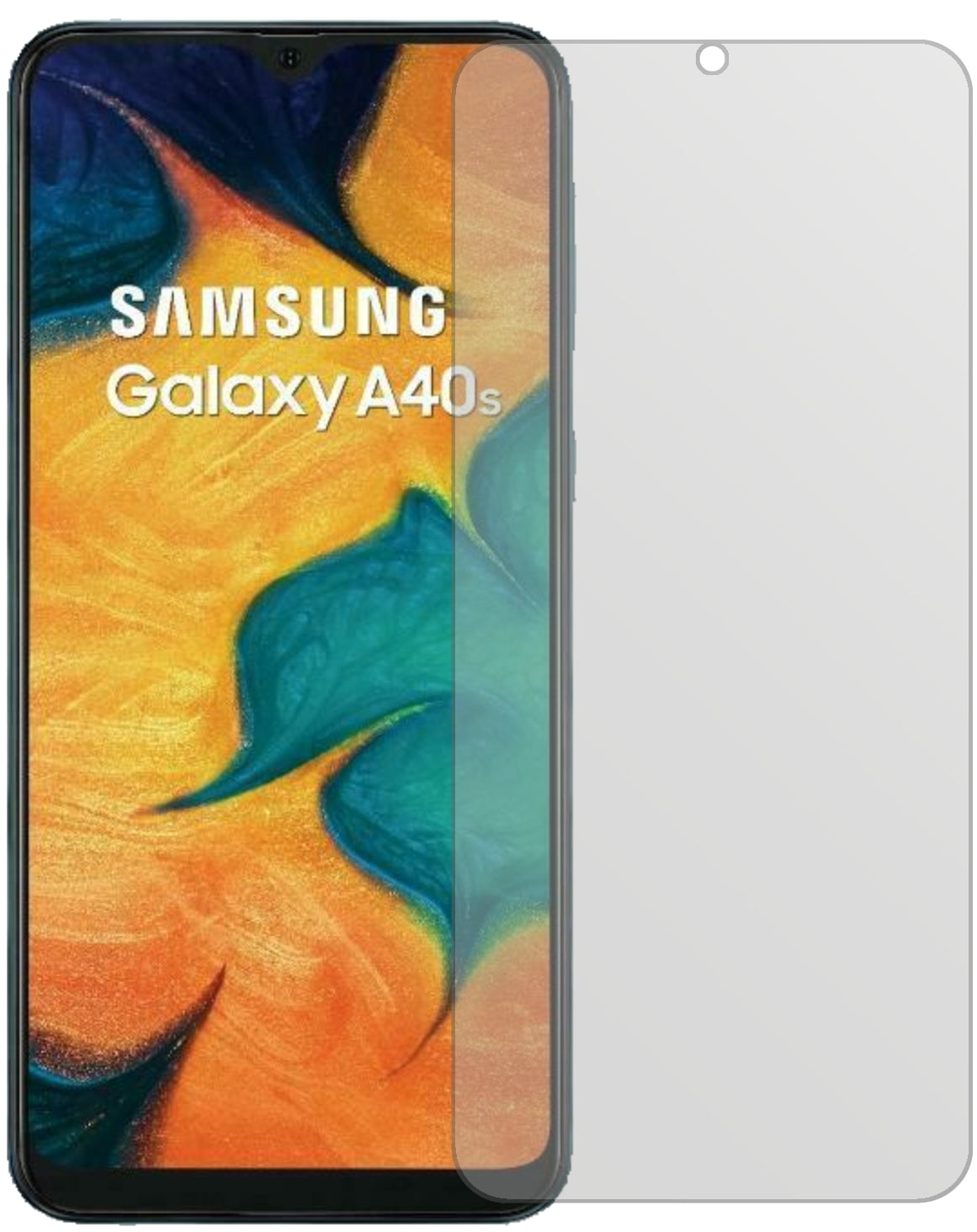 SamsungGalaxy A40s mit aufgebrachter dipos Displayschutzfolie, die lästige Fingerabdrücke minimiert