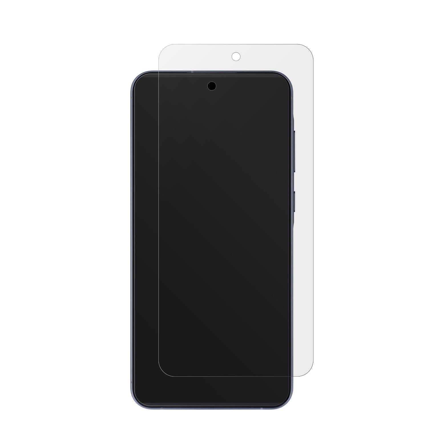 SamsungGalaxy A55 (case friendly) mit aufgebrachter dipos Displayschutzfolie, die lästige Fingerabdrücke minimiert
