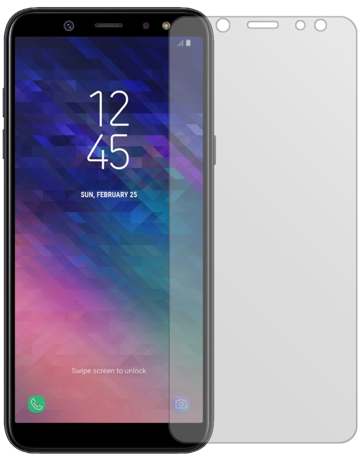SamsungGalaxy A6 Plus (2018) mit aufgebrachter dipos Displayschutzfolie, die lästige Fingerabdrücke minimiert