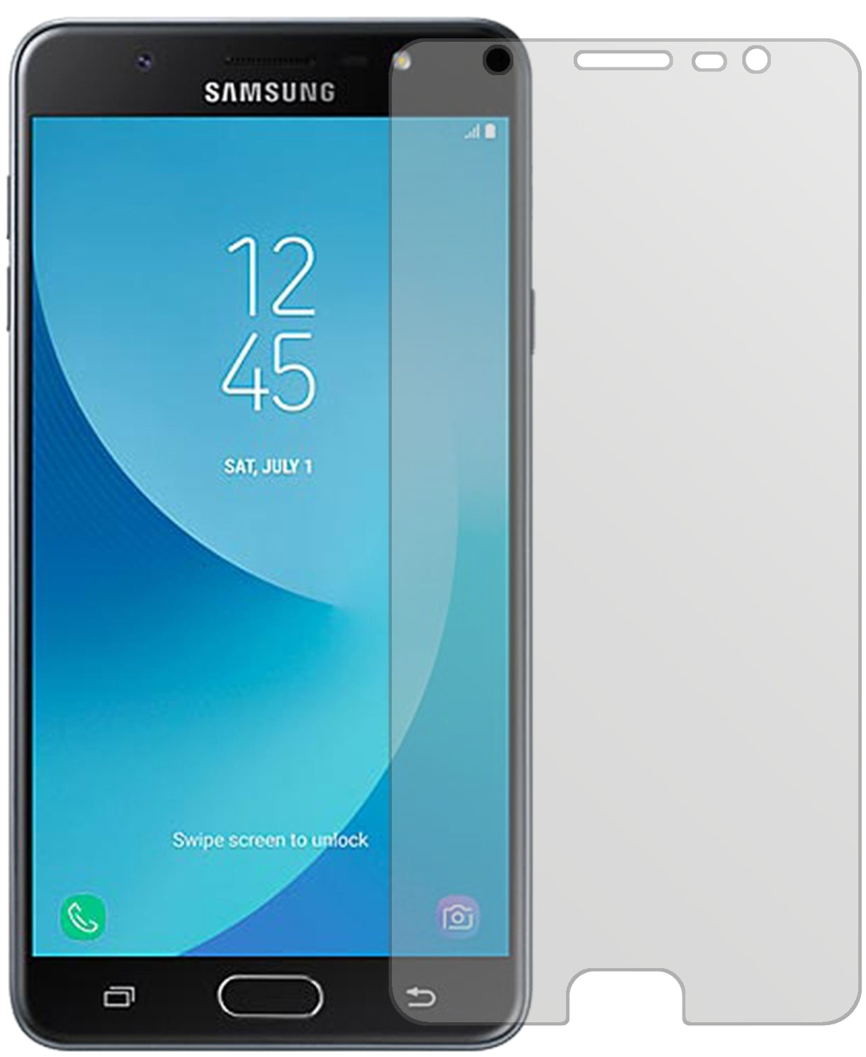 SamsungGalaxy J7 Max mit aufgebrachter dipos Displayschutzfolie, die lästige Fingerabdrücke minimiert