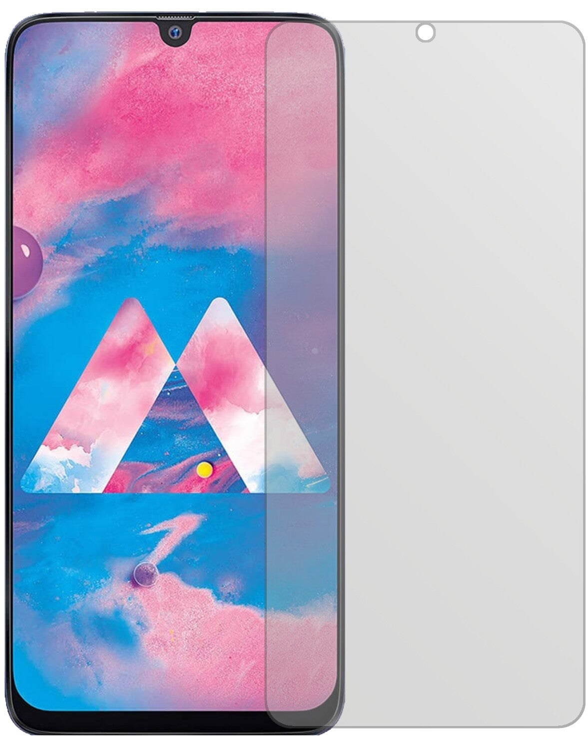 SamsungGalaxy M30 mit aufgebrachter dipos Displayschutzfolie, die lästige Fingerabdrücke minimiert