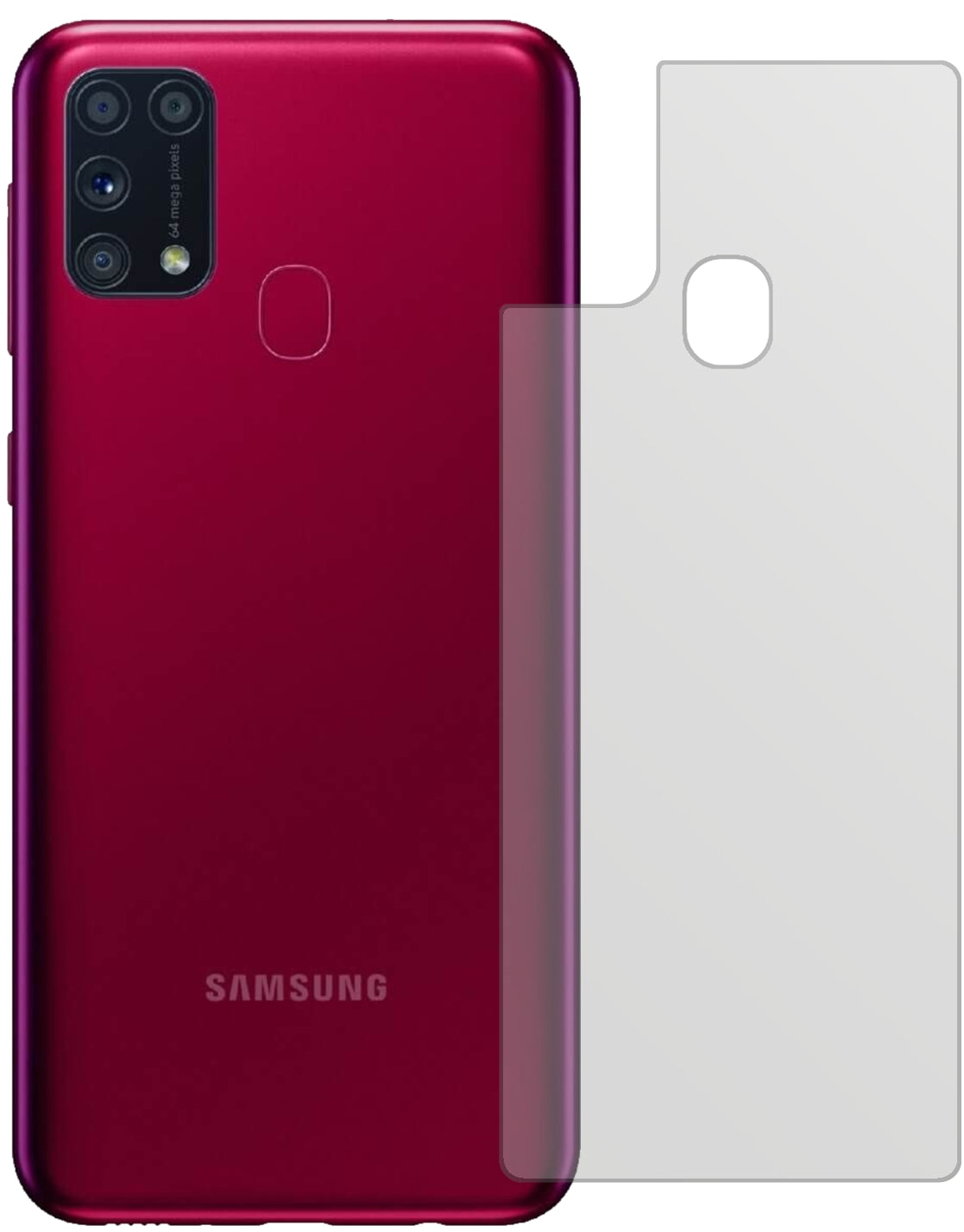 SamsungGalaxy M31 Rückseite mit aufgebrachter dipos Displayschutzfolie, die lästige Fingerabdrücke minimiert
