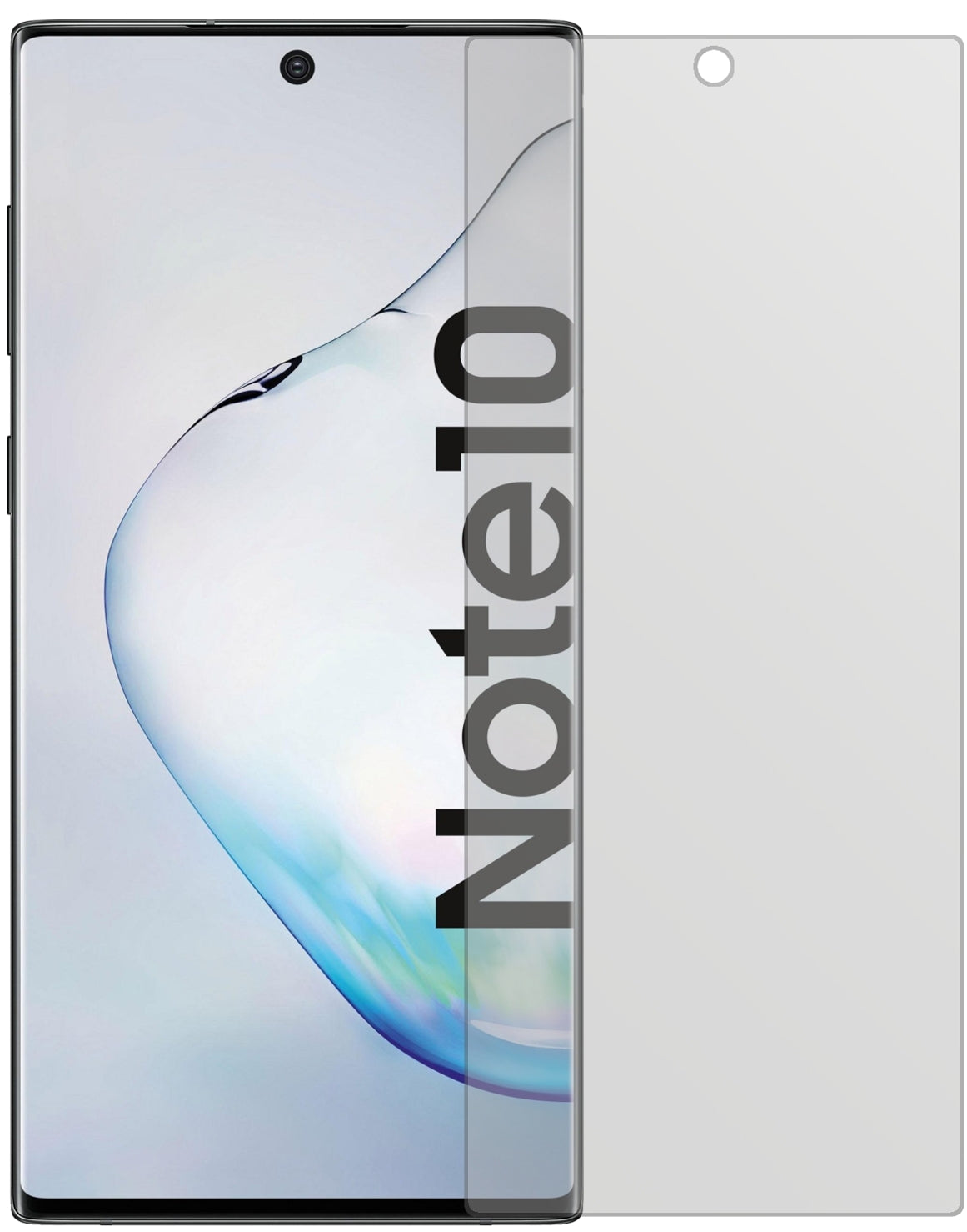 SamsungGalaxy Note 10 mit aufgebrachter dipos Displayschutzfolie, die lästige Fingerabdrücke minimiert