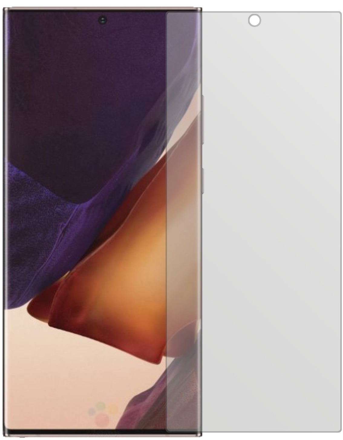 SamsungGalaxy Note 20 mit aufgebrachter dipos Displayschutzfolie, die lästige Fingerabdrücke minimiert