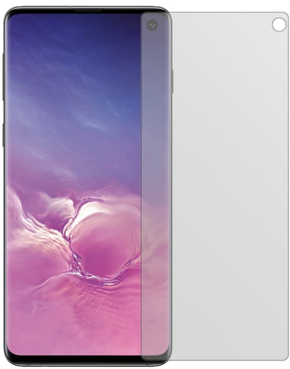 SamsungGalaxy S10 mit aufgebrachter dipos Displayschutzfolie, die lästige Fingerabdrücke minimiert