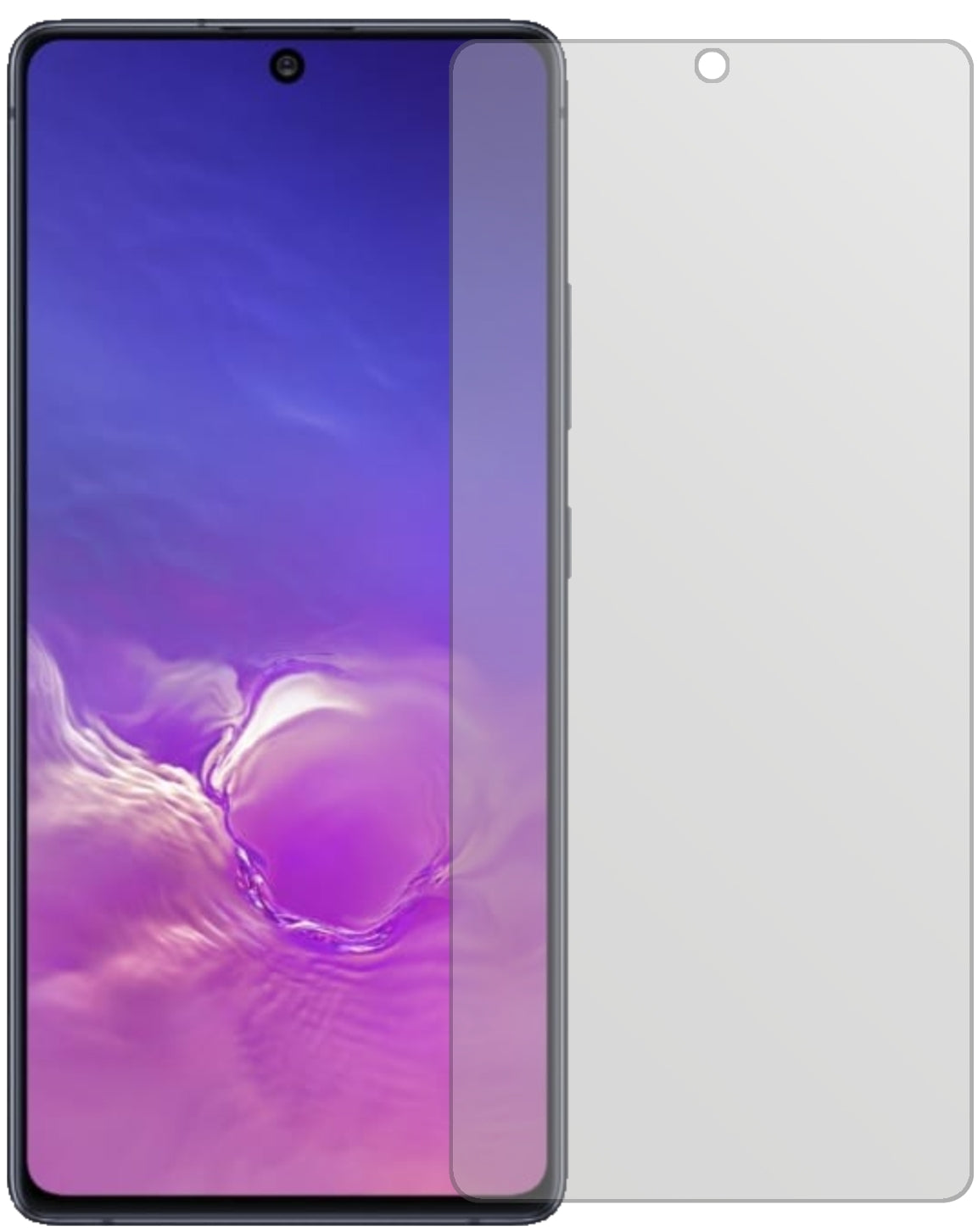 SamsungGalaxy S10 Lite mit aufgebrachter dipos Displayschutzfolie, die lästige Fingerabdrücke minimiert