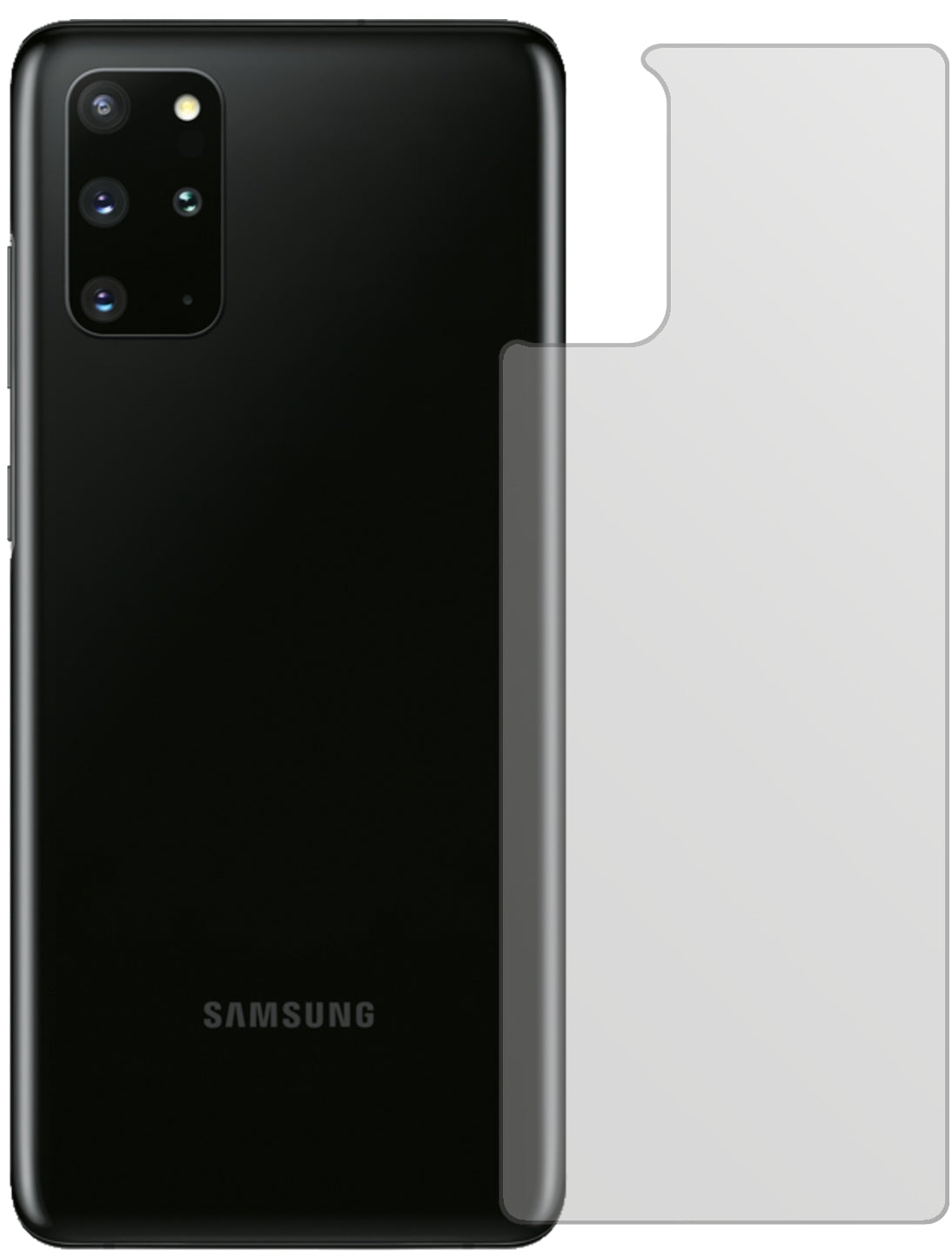 SamsungGalaxy S20 Plus 5G Rückseite mit aufgebrachter dipos Displayschutzfolie, die lästige Fingerabdrücke minimiert