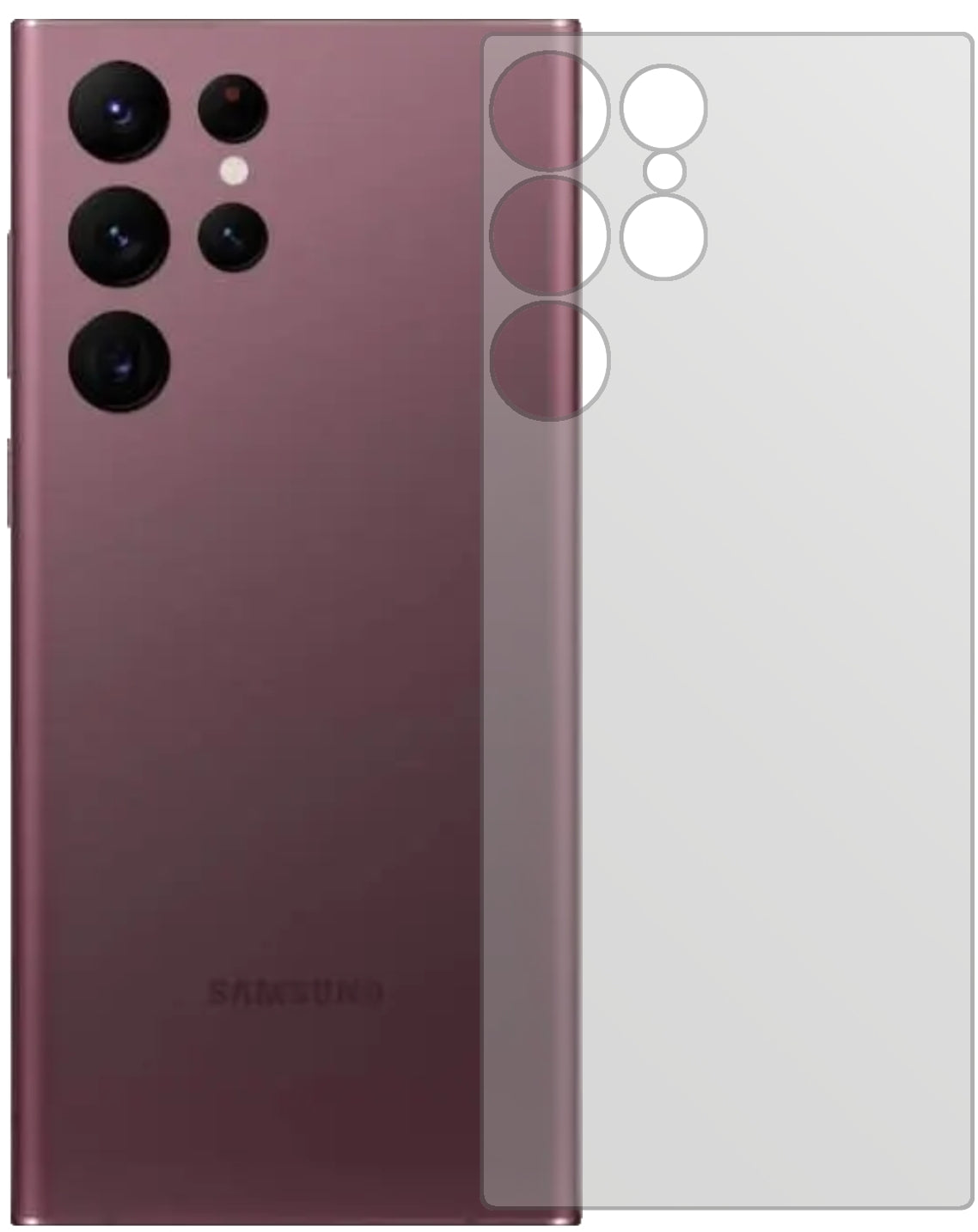 SamsungGalaxy S22 Ultra Rückseite mit aufgebrachter dipos Displayschutzfolie, die lästige Fingerabdrücke minimiert