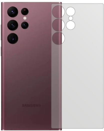SamsungGalaxy S22 Ultra Rückseite mit aufgebrachter dipos Displayschutzfolie, die lästige Fingerabdrücke minimiert