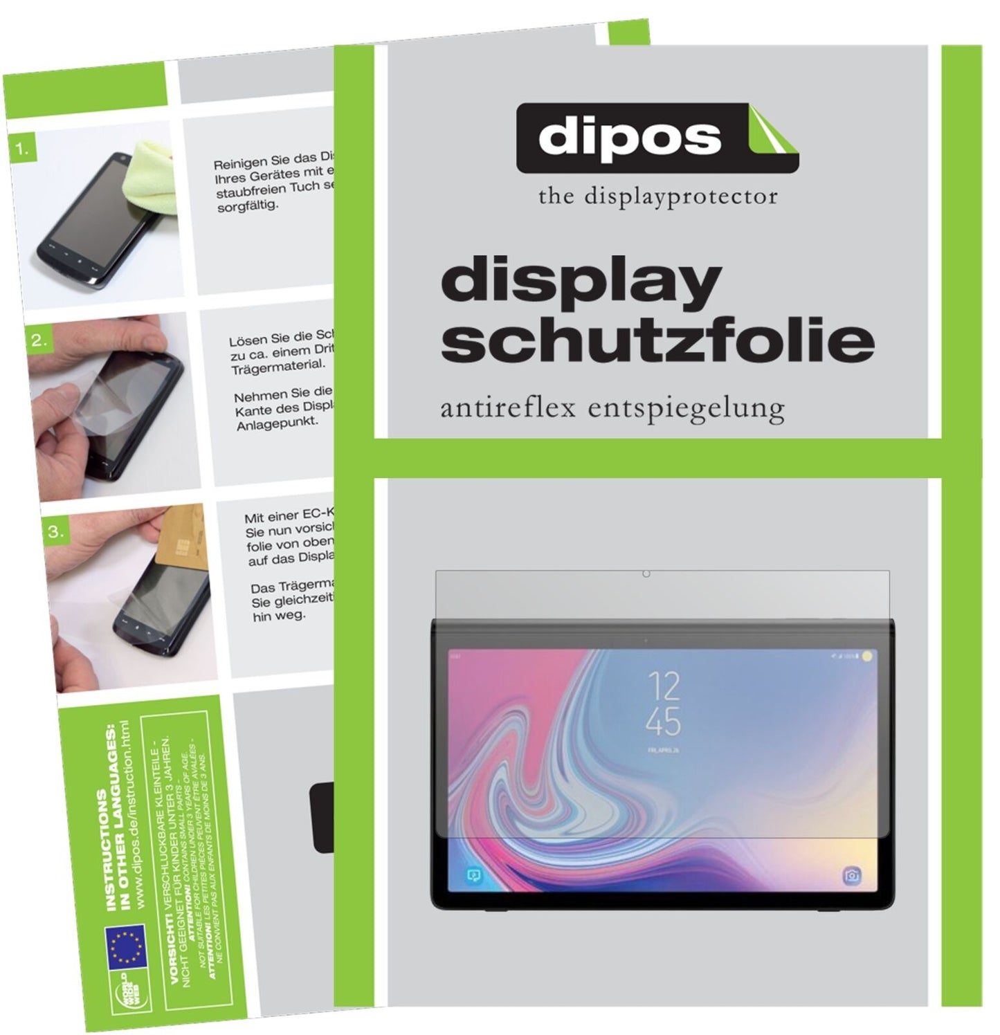 SamsungGalaxy View 2 mit aufgebrachter dipos Displayschutzfolie, die lästige Fingerabdrücke minimiert