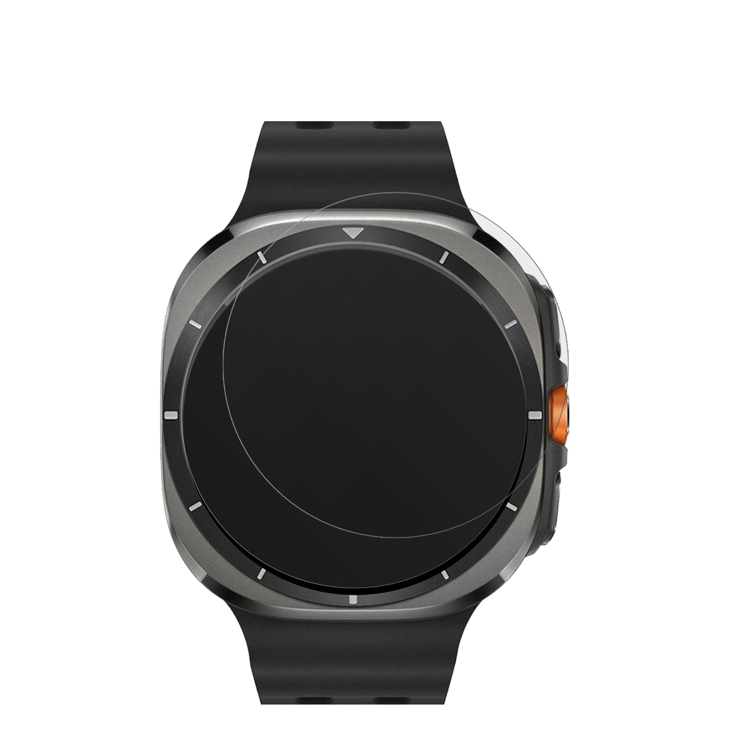 SamsungGalaxy Watch Ultra mit aufgebrachter dipos Displayschutzfolie, die lästige Fingerabdrücke minimiert