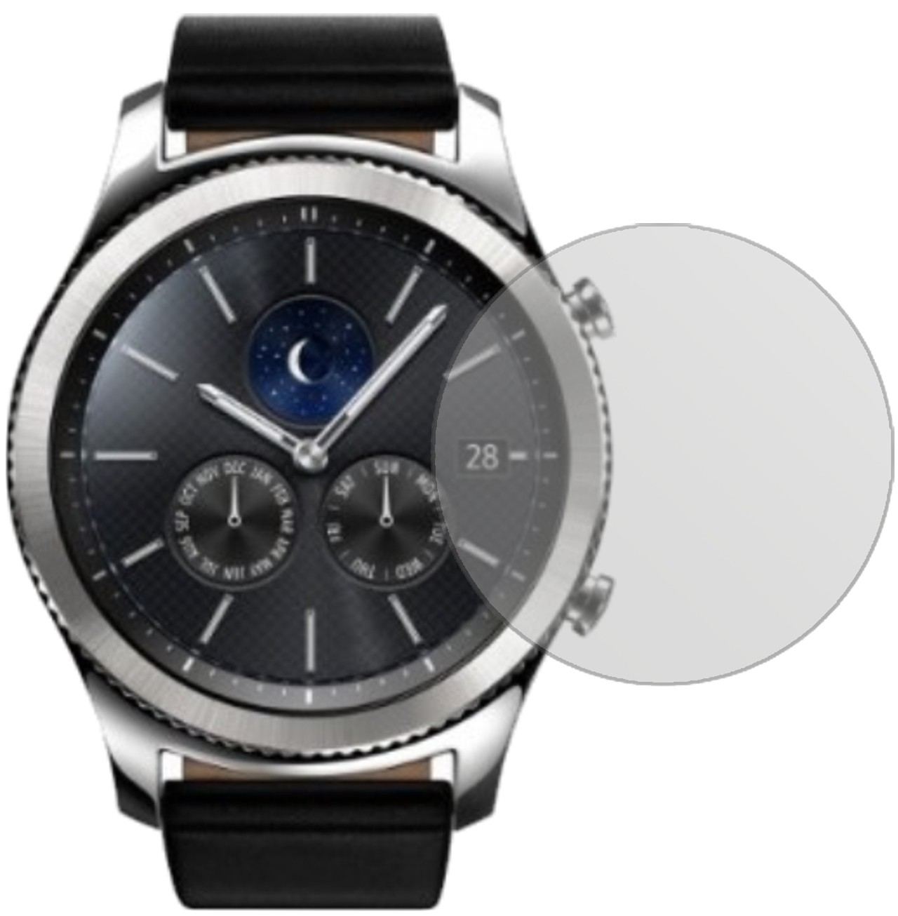 SamsungGear S3 Classic mit aufgebrachter dipos Displayschutzfolie, die lästige Fingerabdrücke minimiert
