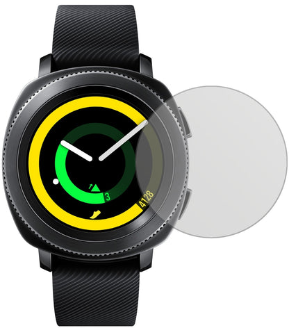 SamsungGear Sport mit aufgebrachter dipos Displayschutzfolie, die lästige Fingerabdrücke minimiert