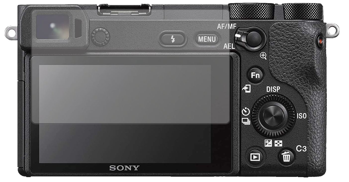 SonyAlpha 6600 mit aufgebrachter dipos Displayschutzfolie, die lästige Fingerabdrücke minimiert