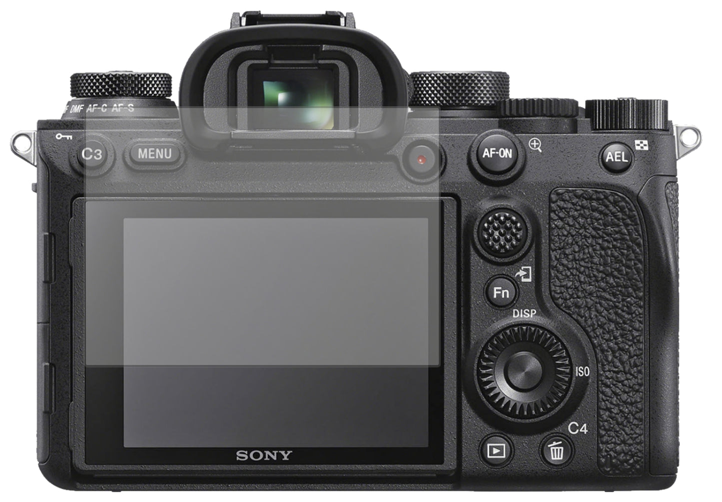 SonyAlpha 7 II mit aufgebrachter dipos Displayschutzfolie, die lästige Fingerabdrücke minimiert