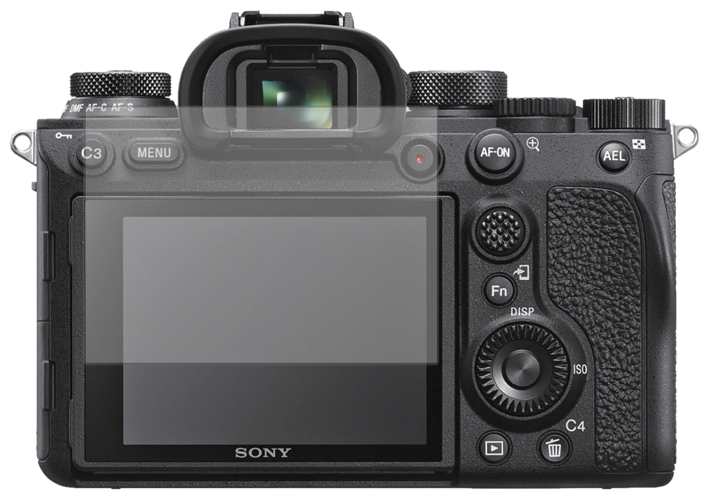 SonyAlpha 7 II mit aufgebrachter dipos Displayschutzfolie, die lästige Fingerabdrücke minimiert
