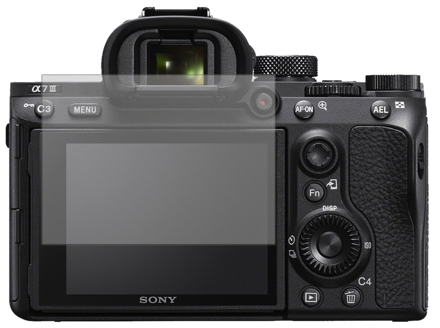 SonyAlpha 7C mit aufgebrachter dipos Displayschutzfolie, die lästige Fingerabdrücke minimiert
