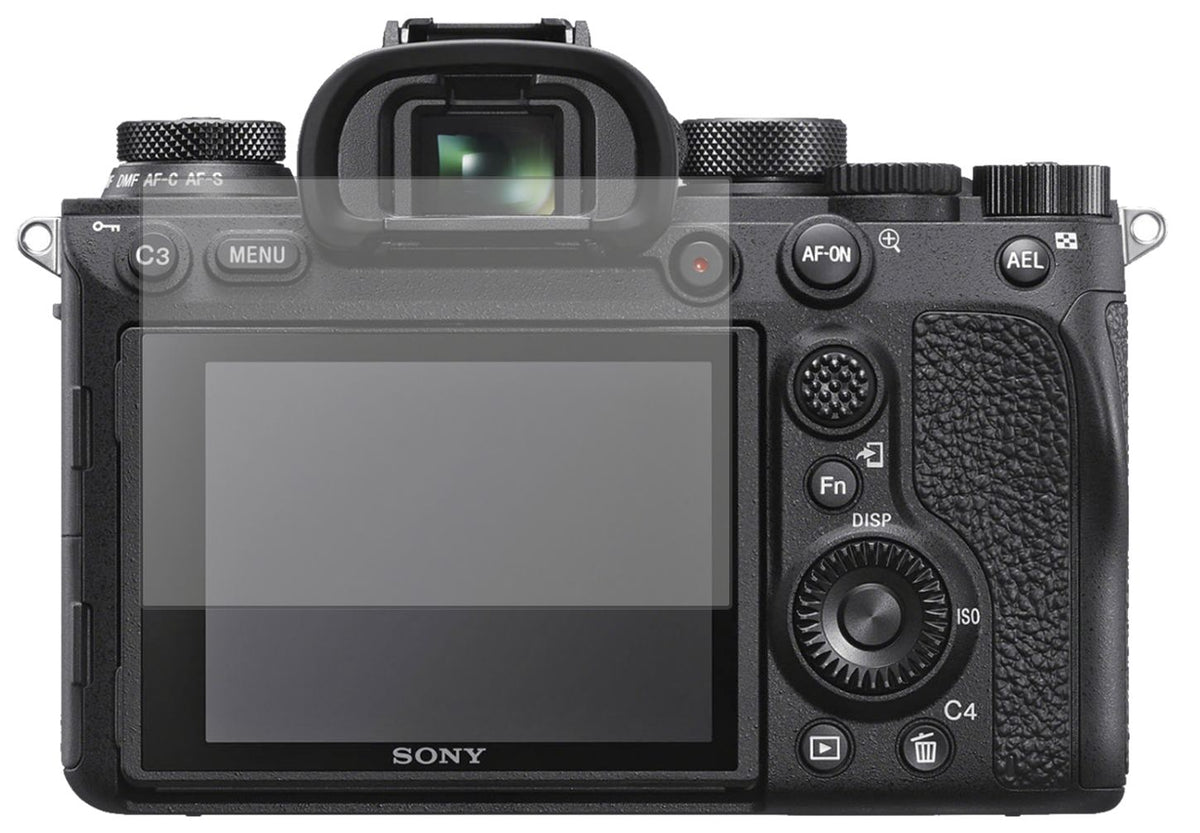 SonyAlpha 99 II mit aufgebrachter dipos Displayschutzfolie, die lästige Fingerabdrücke minimiert